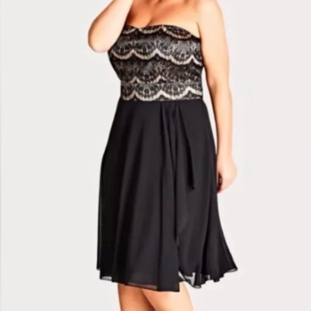 City Chic Black Strapless Lace Bodice A-Line Cocktail Dress